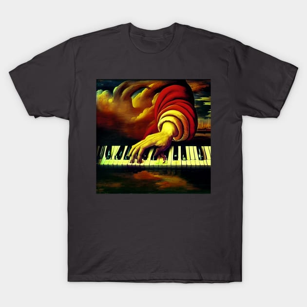 A Hand Coming Down From The Sky Playing A Keyboard With A Little Too Much Force T-Shirt by Musical Art By Andrew